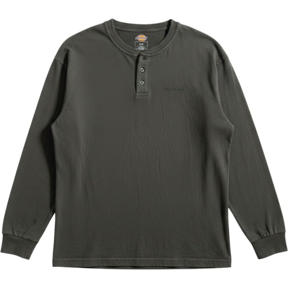 Dickies Mens Long Sleeve Henley Shirt Faded Black Cotton Workwear Medium M‎
